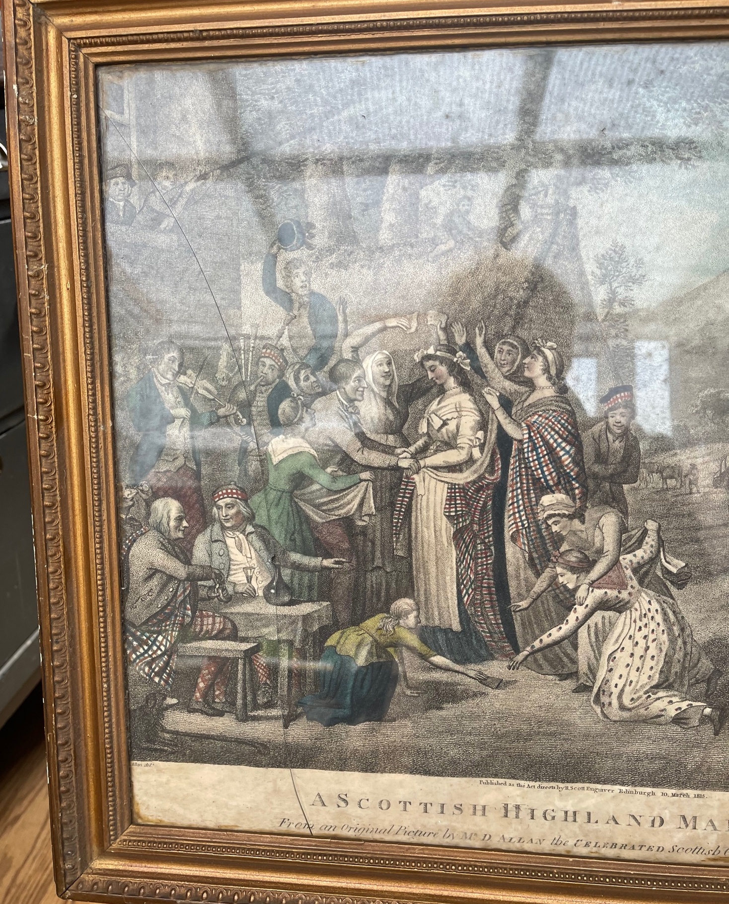 Antique 1815 Framed Engraving "A Scottish Highland Marriage" - actual engraving 13 5/8" x 9 1/2". - Image 6 of 6