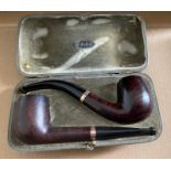 Vintage Cased Lot of 2 Smoking Pipes with 9 karat Gold Collars - longest pipe 130mm.