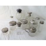 Collection of 11 Silver Topped Bottles - Perfume- Vanity Jars etc - tallest one 130mm.