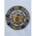 Scottish Themed Silver Brooch set with semi-precious stones - 2 in diameter.