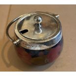 Antique Moorcroft Preserve Pot with Silver Plated Fittings-approx 3 1/2" Tall and 3 1/2" at widest