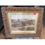 Antique Landscape Oil Painting signed AR in Heavy Gilt Frame - actual oil - 15 1/4" x 11 1/4"