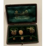 Boxed Set of Scottish Agate and Gold Cufflinks with associated Gold&Citrine Studs.