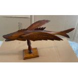 Antique/Vintage Pitcairn Souvenir Treen Wooden Fish - 13 1/4" x 7 1/2" made by a Clinton Warren.