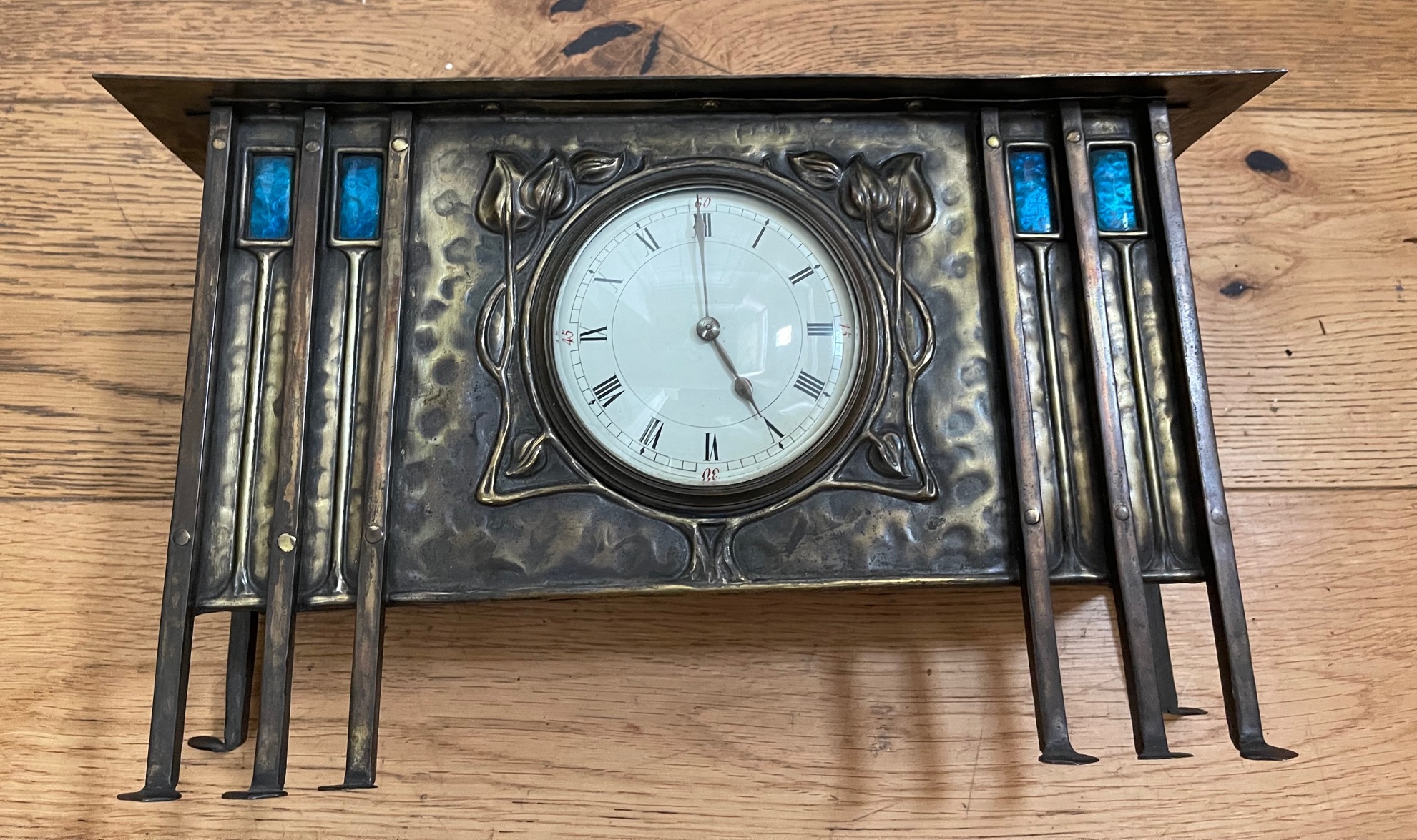 Antique Arts&Crafts Brass Mantel Clock - 13 1/4" x 7 1/2" x 4 3/8". - Image 2 of 11