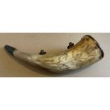 Antique Scottish Horn Powder Horn - 9 1/4" long marked Duncan Stewart,Fort William 1800.