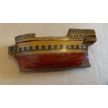 Antique Treen Wooden Ship Shaped Snuff Box 120mm x 50mm x 30mm.