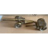 World War 1 Brass Model Gun - 11" long and Model Carriage - 7" long.