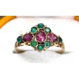 Antique Gemstone Ring (possibly Ruby and Emerald) - UK size L 1/2 + Gold Band.