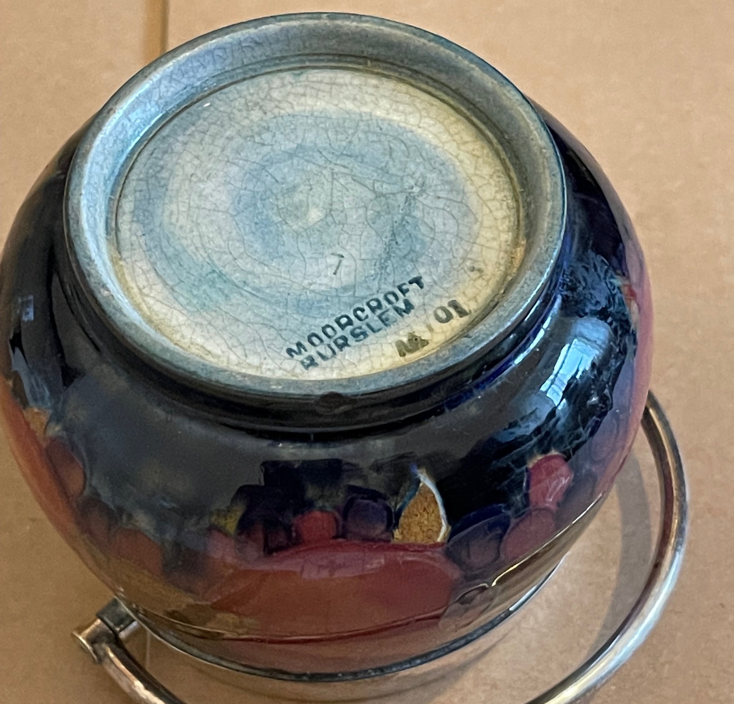 Antique Moorcroft Preserve Pot with Silver Plated Fittings-approx 3 1/2" Tall and 3 1/2" at widest - Image 5 of 10