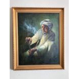 Vintage Eddie Lange "Arabic Scene Oil Painting" - Canvas 30" X 24.5" - frame 36" x 29.5".