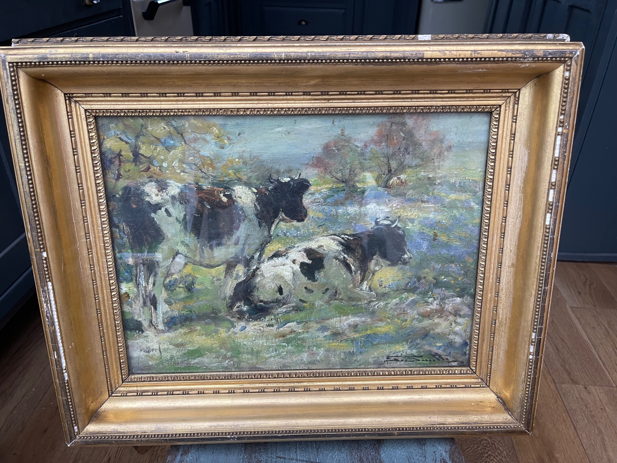 George Smith Cattle Scene Oil Painting - actual oil 15" X 11". - Image 6 of 7