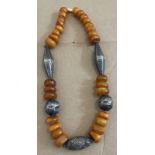 Antique Ethnic Berber? Silver and Amber/Bakelite Necklace - 49cm long - 104 grams.