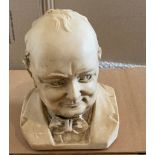 Vintage Signed Plaster Bust of Churchill - 8" tall by 6" wide.