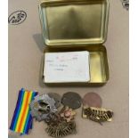 World War One Pair to Pte.J.Gibson R.Scots + badges+dog tags+Princess Mary Tin.