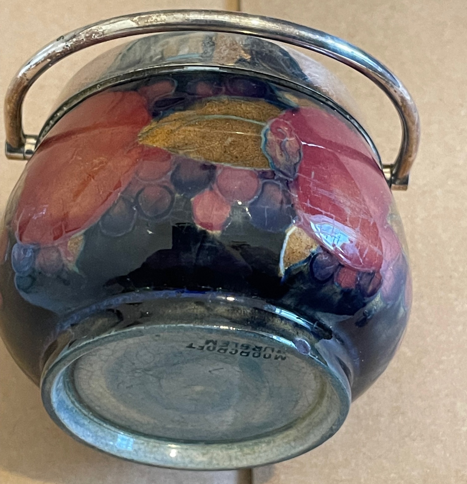 Antique Moorcroft Preserve Pot with Silver Plated Fittings-approx 3 1/2" Tall and 3 1/2" at widest - Image 8 of 10