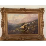 Antique Gilt Framed Oil Painting of Sheep on Mountain by ROBERT WATSON -actual oil 29 1/2" x 19 1/2"