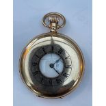 Antique 9 karat Gold Half Hunter Pocket Watch - 48mm case - working order - total weight 95.5 grams.