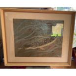 Ralston Gudgeon Large Watercolour of Salmon- actual watercolour 24 1/4" x 19 1/2". The frame