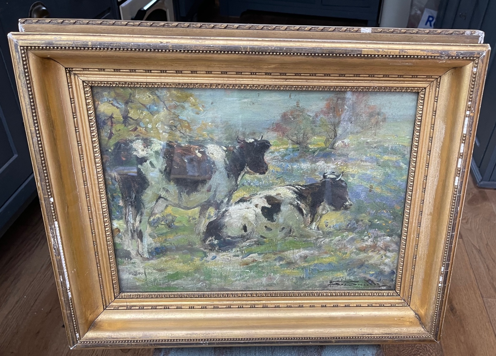 George Smith Cattle Scene Oil Painting - actual oil 15" X 11".