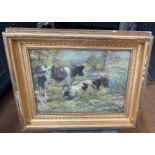 George Smith Cattle Scene Oil Painting - actual oil 15" X 11".
