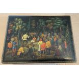 Vintage Hand Painted Russian Lacquer Box with Propoganda Scene dated 1939-PALEKH-27.5cmx20cmx9.5cm.