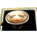 Antique Essex Crystal 9 karat Gold Ring with scene of Cockfighting - head of ring 22mm x 16mm.