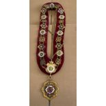 Antique Ceremonial Masonic Belt 24" long with numerous enamelled badges.