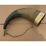 Large Brass Mounted Hanging Horn - 16 inches long.