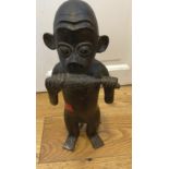African Bronze with Monkey eating Maize - Baule? Congo - 15" tall.