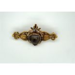 Antique Brass, Enamel and Diamond-Rubellite Mournng Brooch with hair approx 54mm x 28mm.