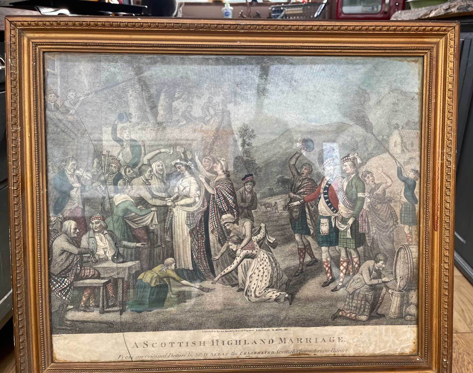 Antique 1815 Framed Engraving "A Scottish Highland Marriage" - actual engraving 13 5/8" x 9 1/2". - Image 2 of 6