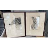Pair of Framed and Pencil Signed Ehersbach signed dog prints of Afghan and Terrier - 8 " x 6 1/2"