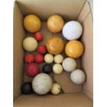 Box of Old Snooker Balls - Ivory etc - total weight 2.575 kilos - largest ball approx 70mm x 70mm.