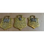 Lot of 3 Antique RSPCA Brass Horse Merit Badges - largest 4 1/8" x 3"