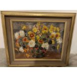 Vintage Guy Malet Still Life Oil Painting "Flowers in Silver Bowl" actual oil approx 20" x 16".