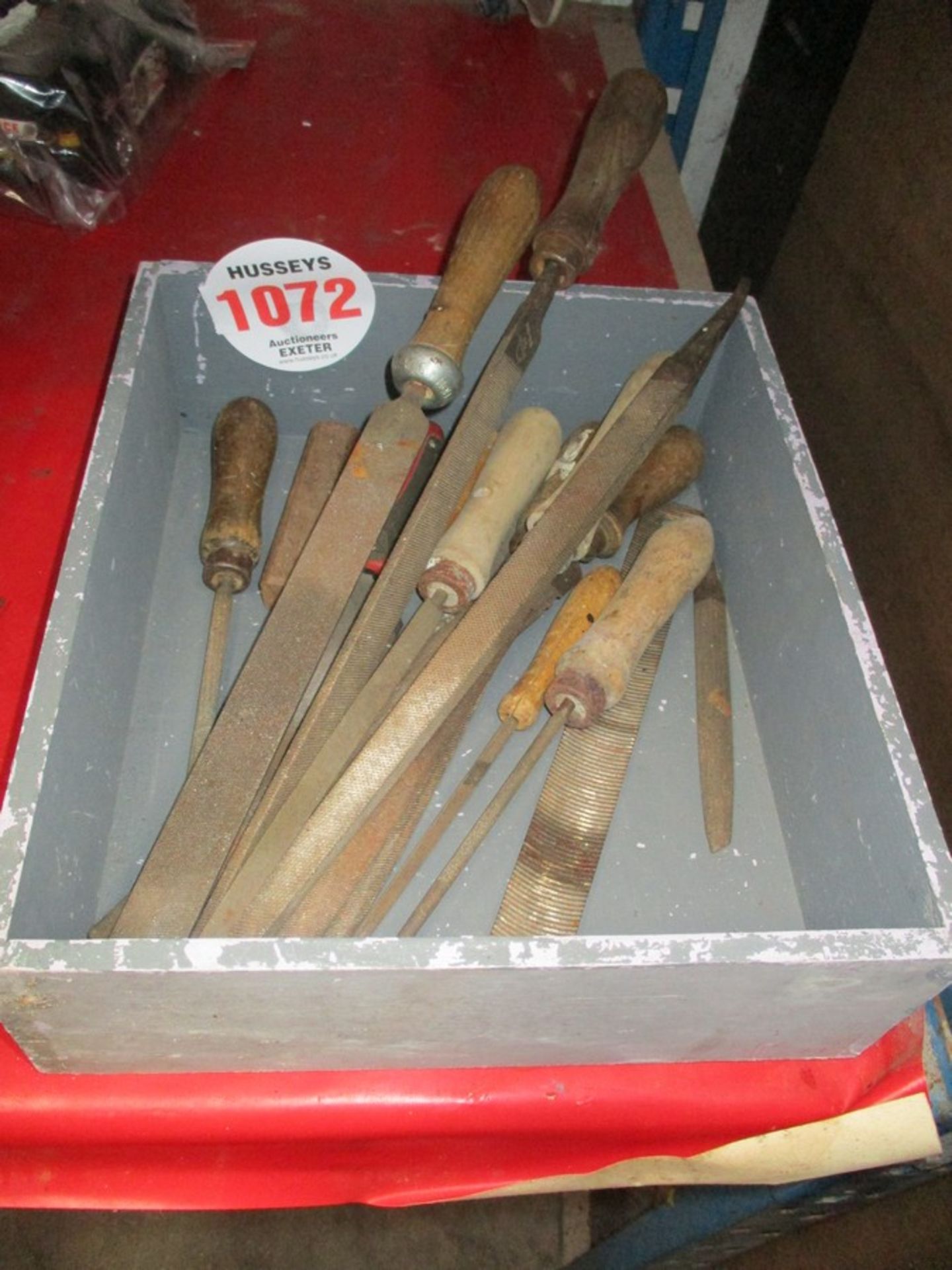 TOOLS WITHIN & INCLUDING A WOODEN BOX