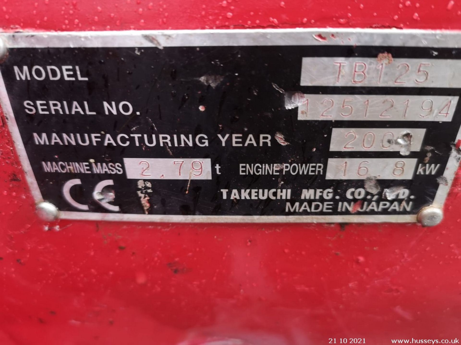 TAKEUCHI TB125 C.W 2 BUCKETS 2008 3360HRS RTD - Image 9 of 9