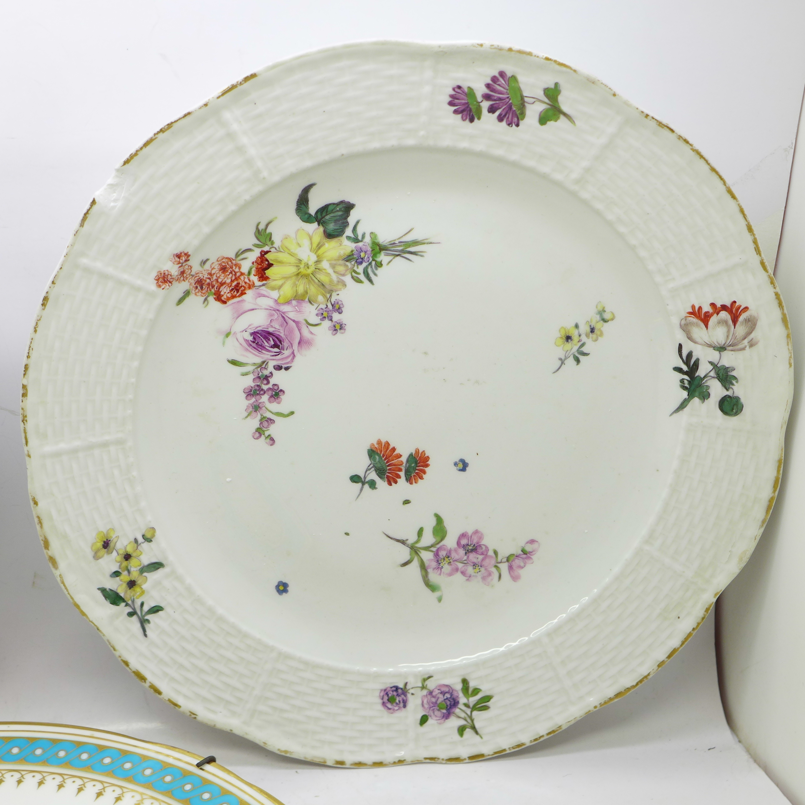 Three cabinet plates, Sevres, (cracked through the centre), Meissen, (chipped on the rim and - Image 4 of 7