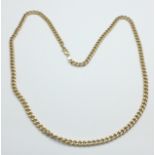 A 9ct gold chain, 14.2g, 60cm, (hollow links)