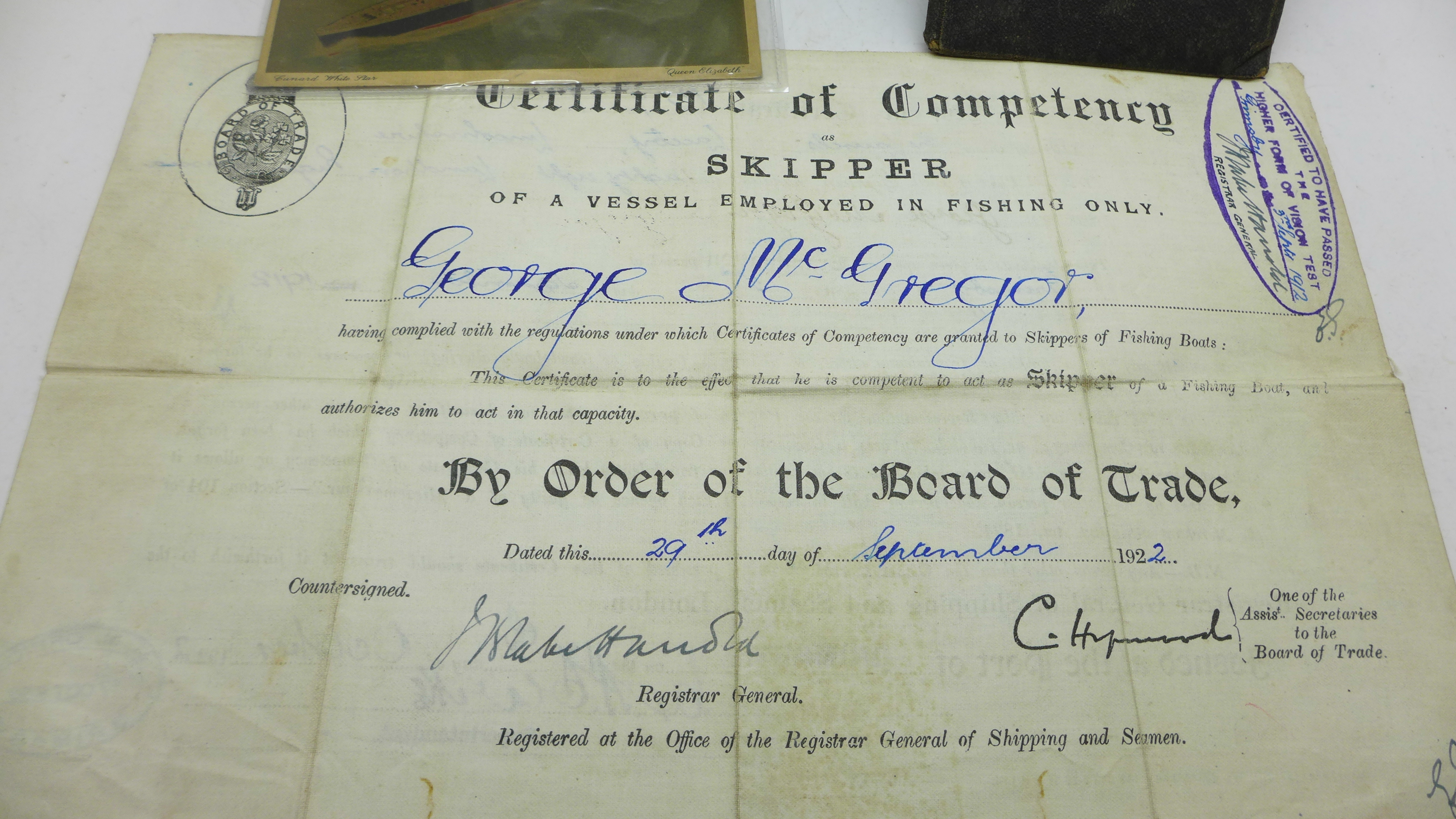 A United Navigation Committee Grimsby certificate, a photograph album including yachting, a Cunard - Image 2 of 10