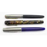 Three fountain pens;- Mentmore auto-flow with 14ct gold nib and two Parker