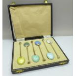 A set of six silver gilt and enamel spoons, Birmingham 1960, 62g
