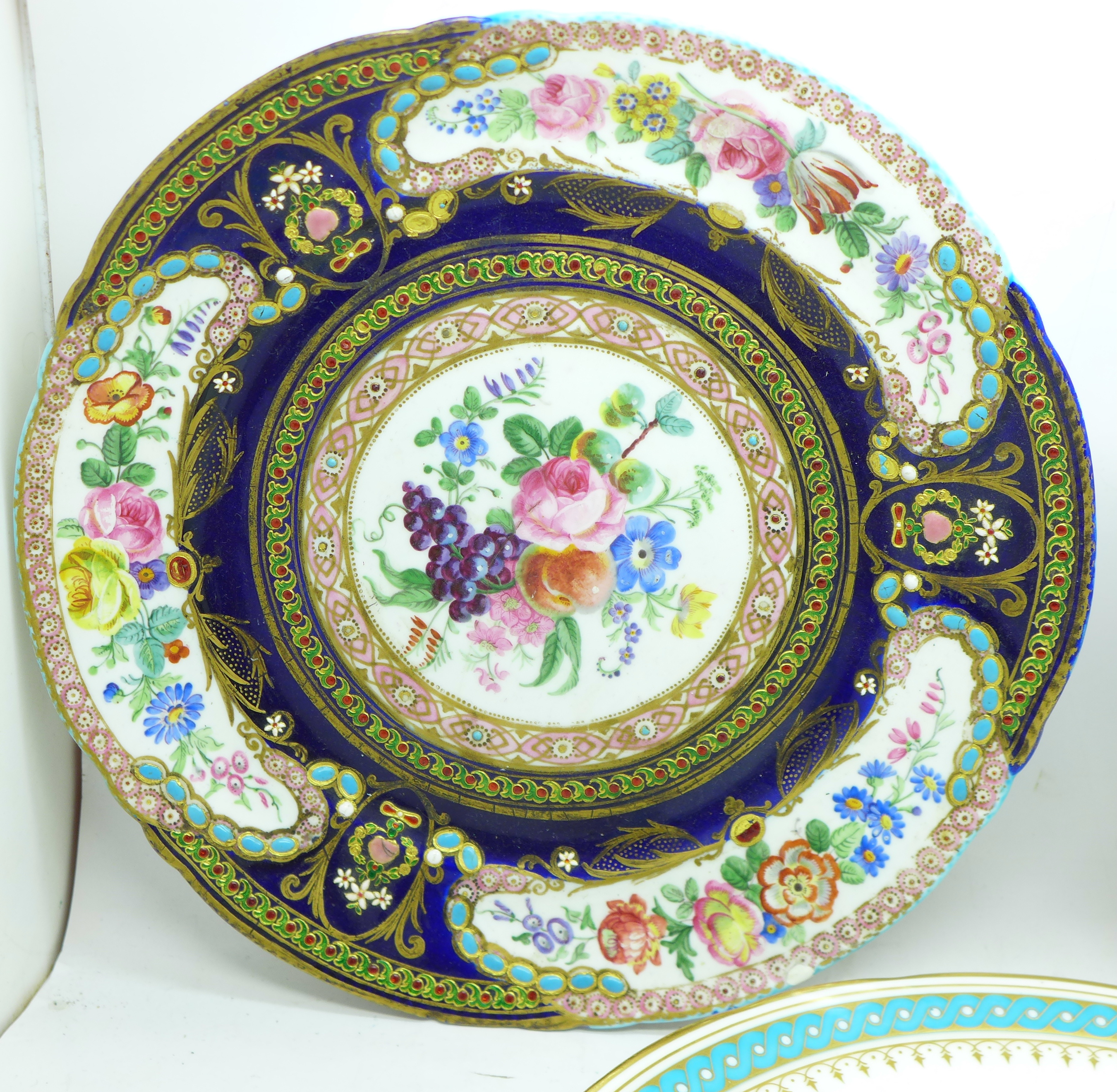 Three cabinet plates, Sevres, (cracked through the centre), Meissen, (chipped on the rim and - Image 2 of 7