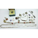 A collection of jewellery including silver