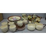 A collection of Devon Motto ware pottery, five plates and Carlton Ware pottery coffee wares **PLEASE