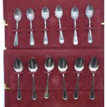 Two cased sets of six .800 silver spoons, total weight 116.1g, (6 x coffee and 6 x tea spoons)