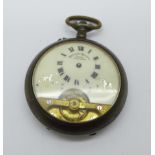 A gun metal cased Hebdomas 8-days pocket watch, a/f, lacking hands and button