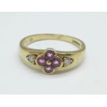 A 9ct gold, ruby and diamond ring, 2.1g, P