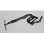 A silver double Albert chain, each link marked, metal T-bar, 23g, 37cm